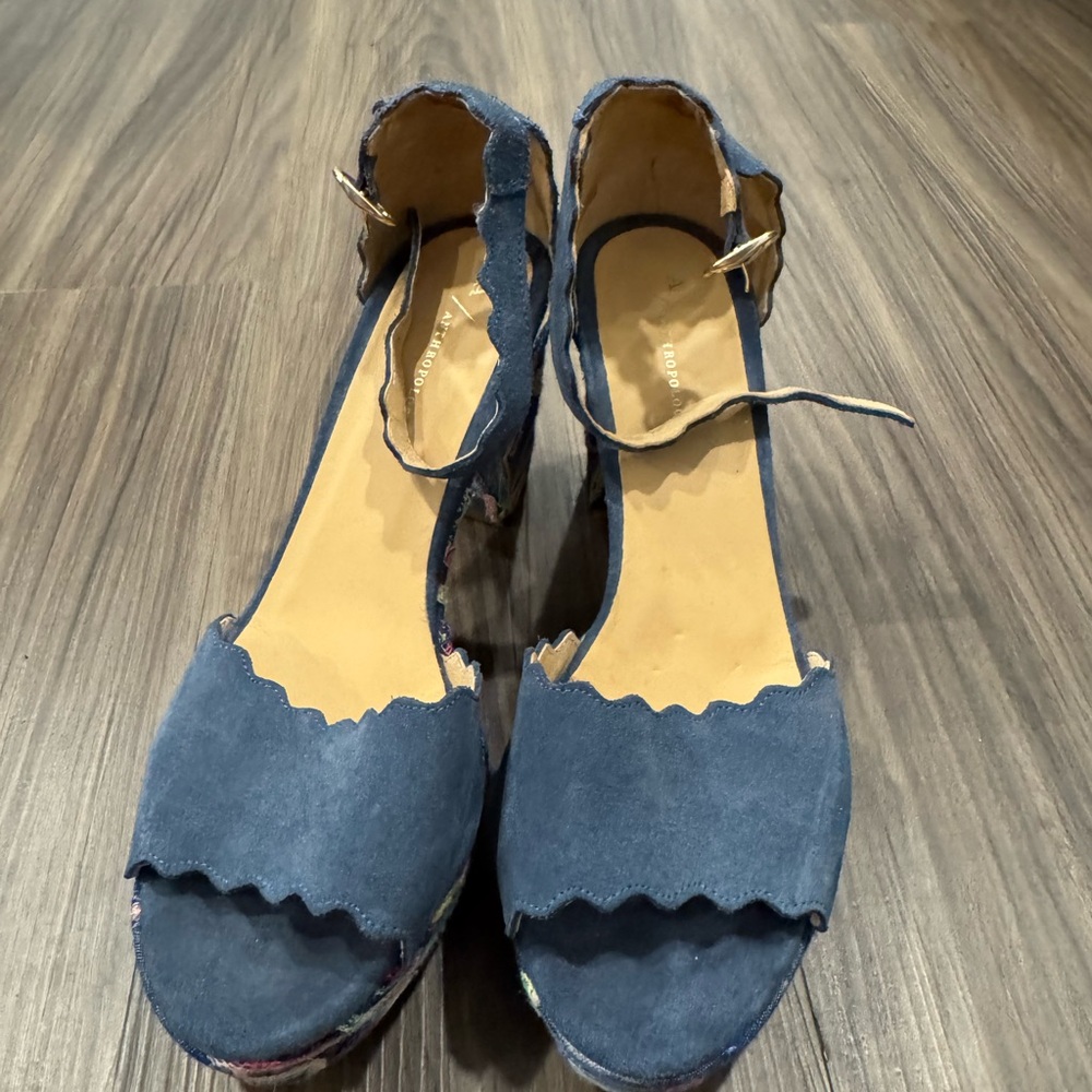 Anthropologie Navy Suede Sandals